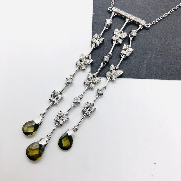 Vintage Sterling Silver Butterfly CZ Dangle Necklace 16” - Picture 2 of 6